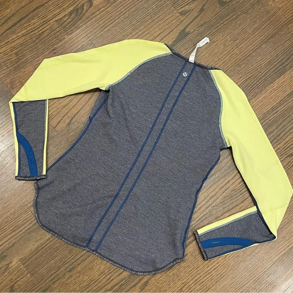 Lululemon Runder Under Long Sleeve Limitless Blue/Heathered Coal/Yellow 8 - Picture 9 of 13